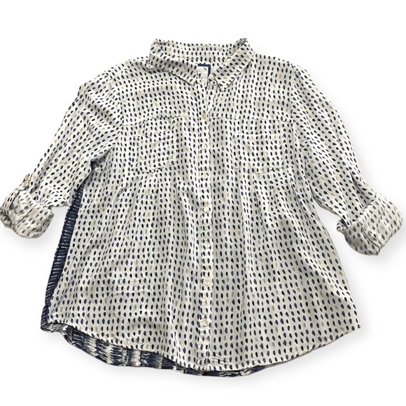 Rayon Button-front Roll-tab Sleeve Blouse Shirt Large - Picture 5 of 16